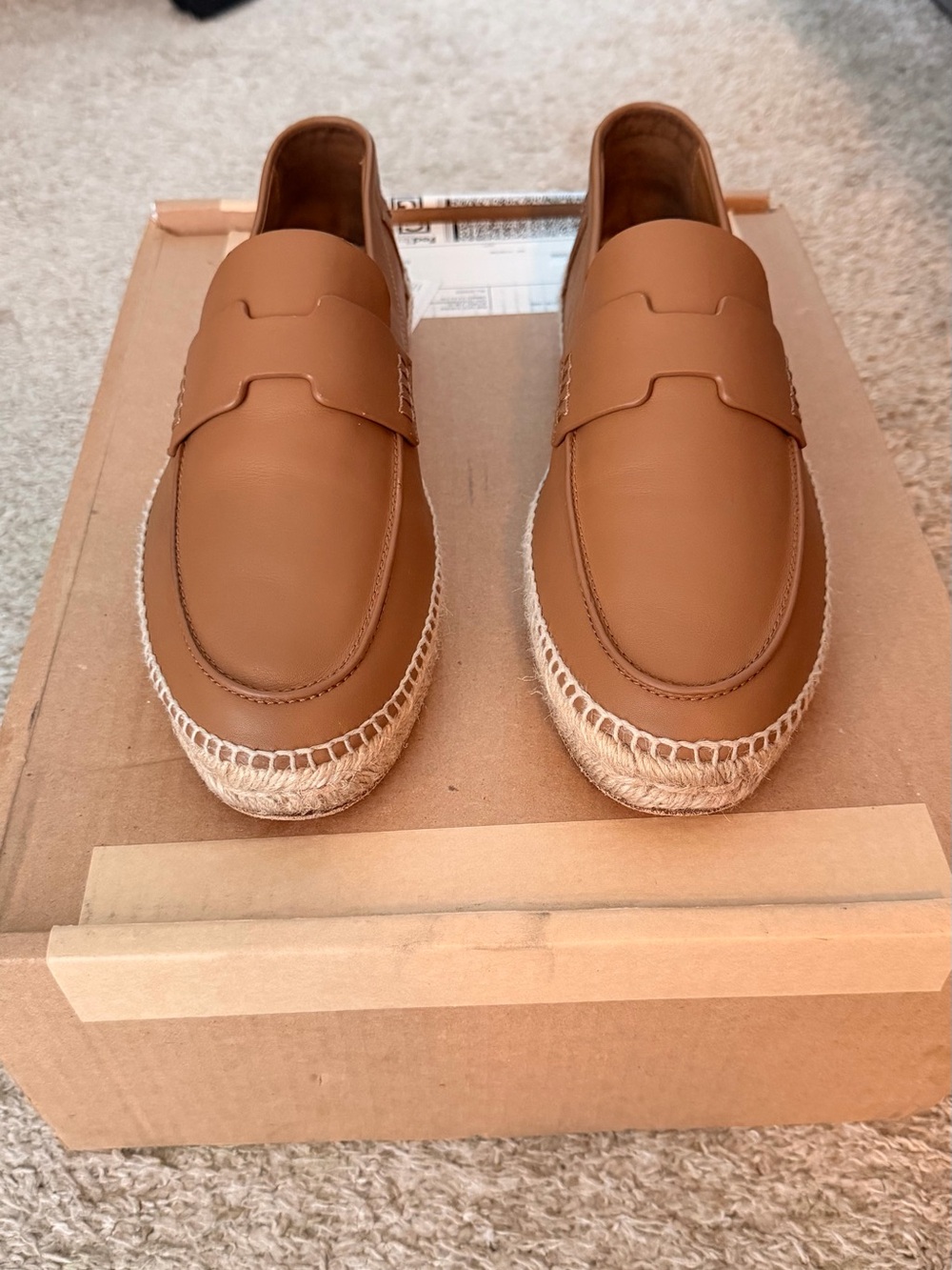 Hermes Brown Leather Espadrille Loafers 42